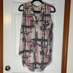 Lush Pink and Gray Abstract Sleeveless Blouse